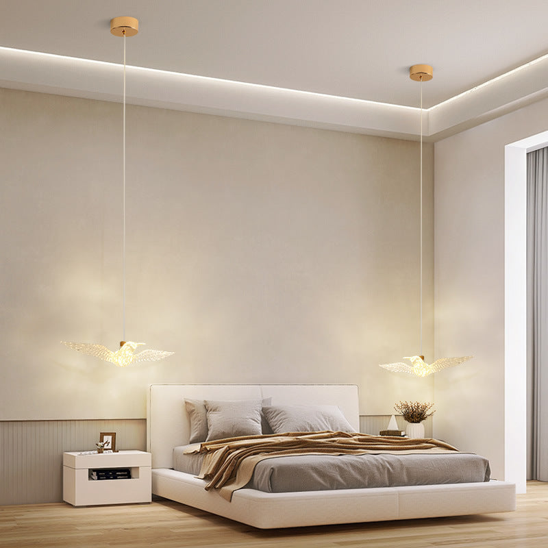 Lámpara colgante LED de acrílico y hierro con diseño de pájaro moderno para dormitorio 