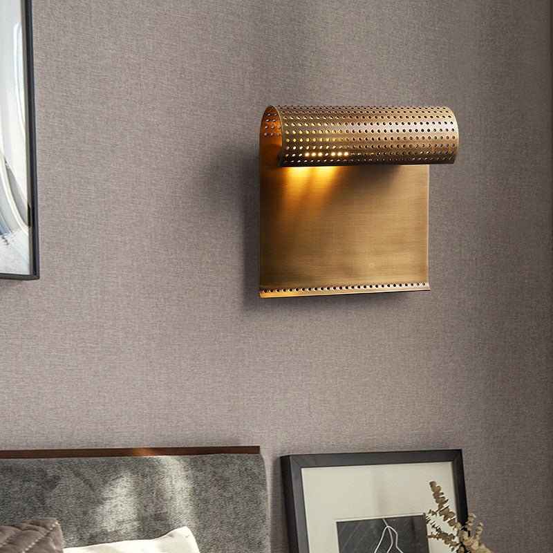 Contemporary Industrial Rolled Edge Rectangle All Copper 1-Light Wall Sconce Lamp For Bedroom