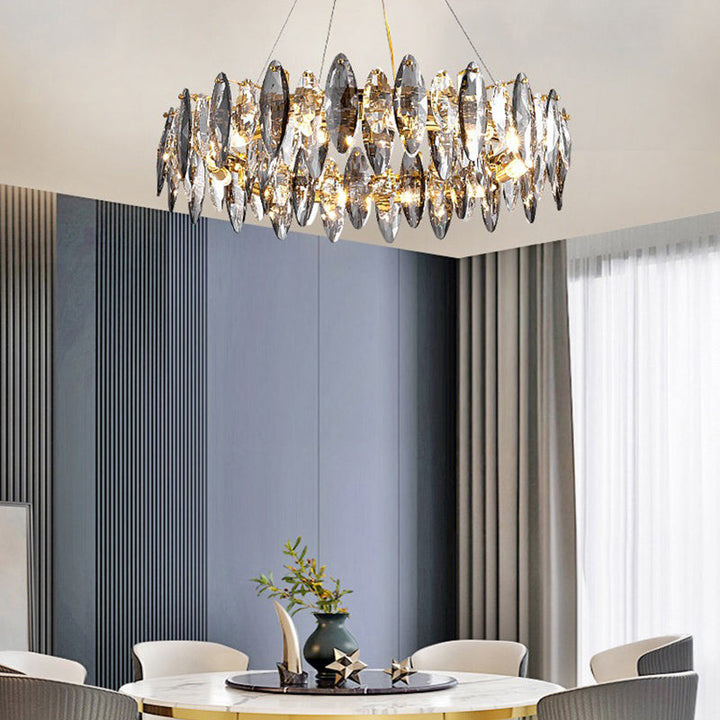 Lustre ovale moderne en cristal et fer avec 5/6/10 lumières pour salon 