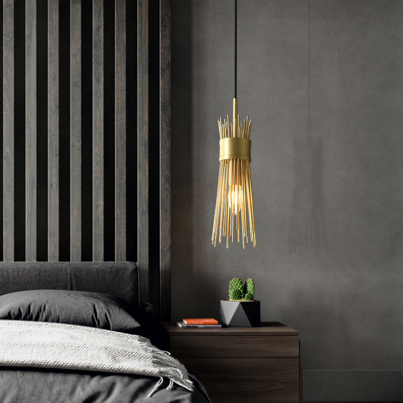 Zeitgenössische kreative Bambusstock-Zylinder-Kupfer 1/2 Lichter Pendelleuchte für Schlafzimmer 