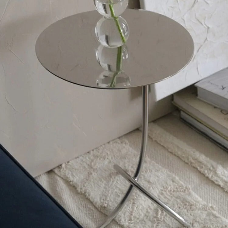 Table basse ronde minimaliste moderne en acier inoxydable en forme de J pour salon 