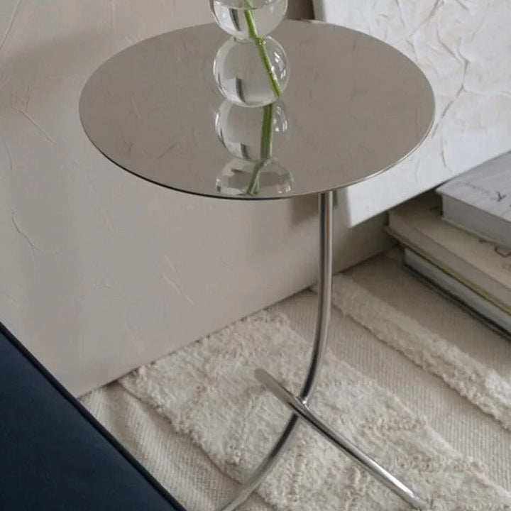 Table basse ronde minimaliste moderne en acier inoxydable en forme de J pour salon 
