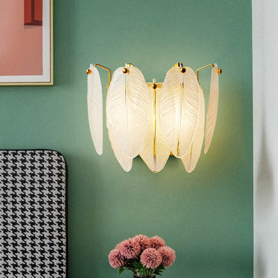 Lámpara Aplique de Pared de 1 Luz de Hierro y Vidrio con Pluma Creativa Contemporánea para Dormitorio 