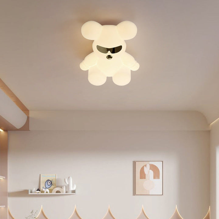 Contemporary Creative Cartoon Animal Bear Shape PE Iron LED Kids Flush Mount Ceiling Light For Bedroom