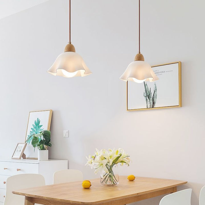 Traditionelle japanische Glas-Acryl-Blumenschirm-Pendelleuchte mit 1 Licht für Wohnzimmer 