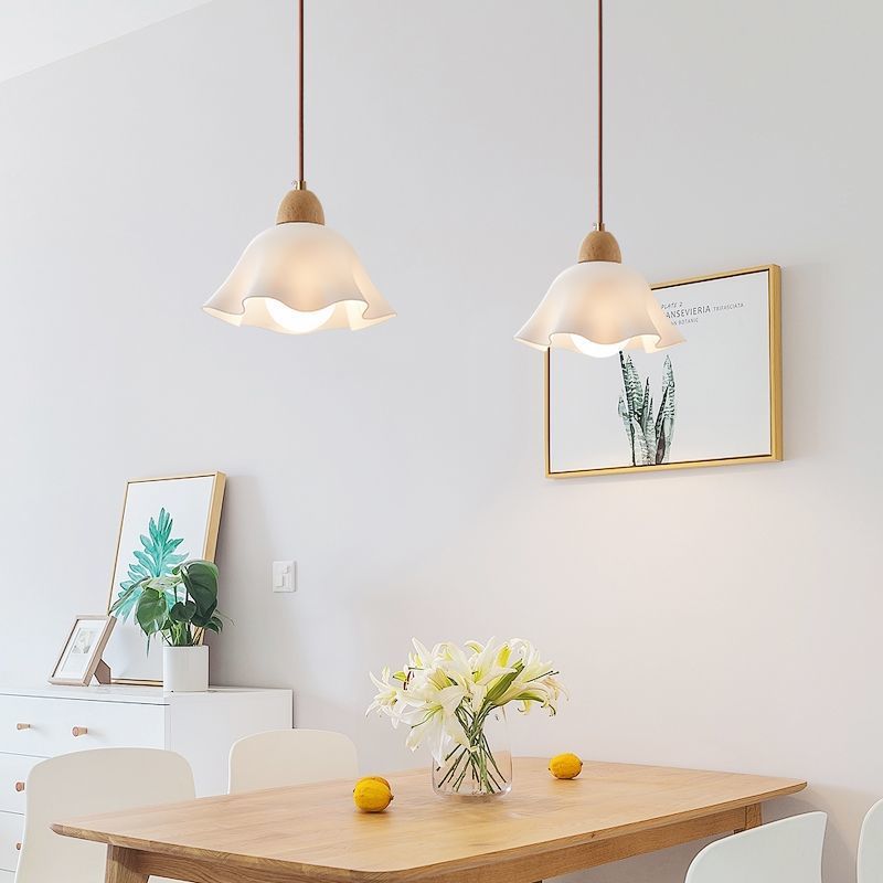 Traditionelle japanische Glas-Acryl-Blumenschirm-Pendelleuchte mit 1 Licht für Wohnzimmer 
