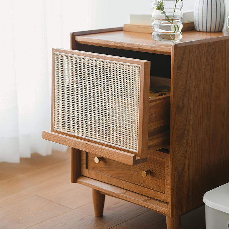 Table de chevet contemporaine rétro carrée en bois massif à 2 tiroirs pour chambre 