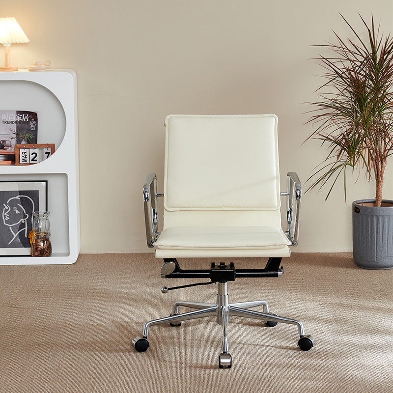 Chaise de bureau en aluminium avec dossier et accoudoirs en cuir artificiel carré rétro contemporain pour maison et bureau 