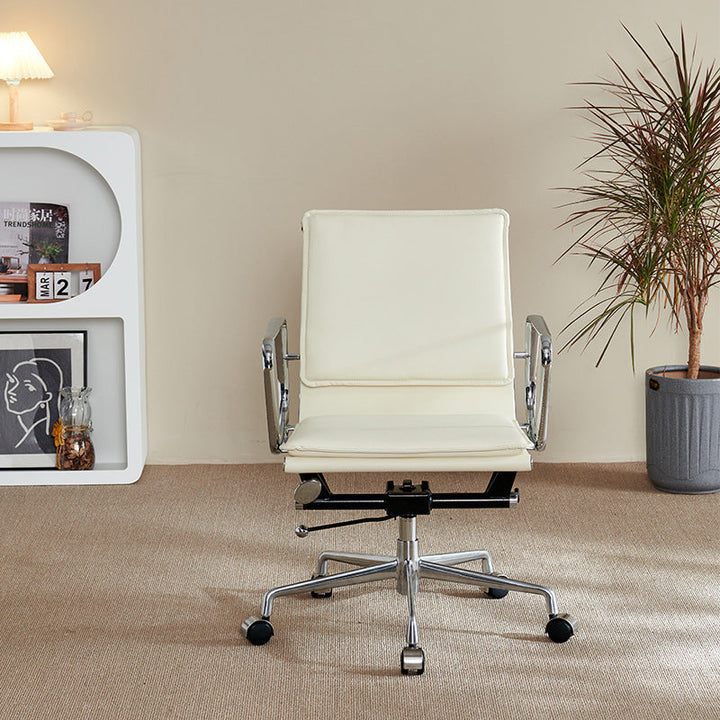 Chaise de bureau en aluminium avec dossier et accoudoirs en cuir artificiel carré rétro contemporain pour maison et bureau 
