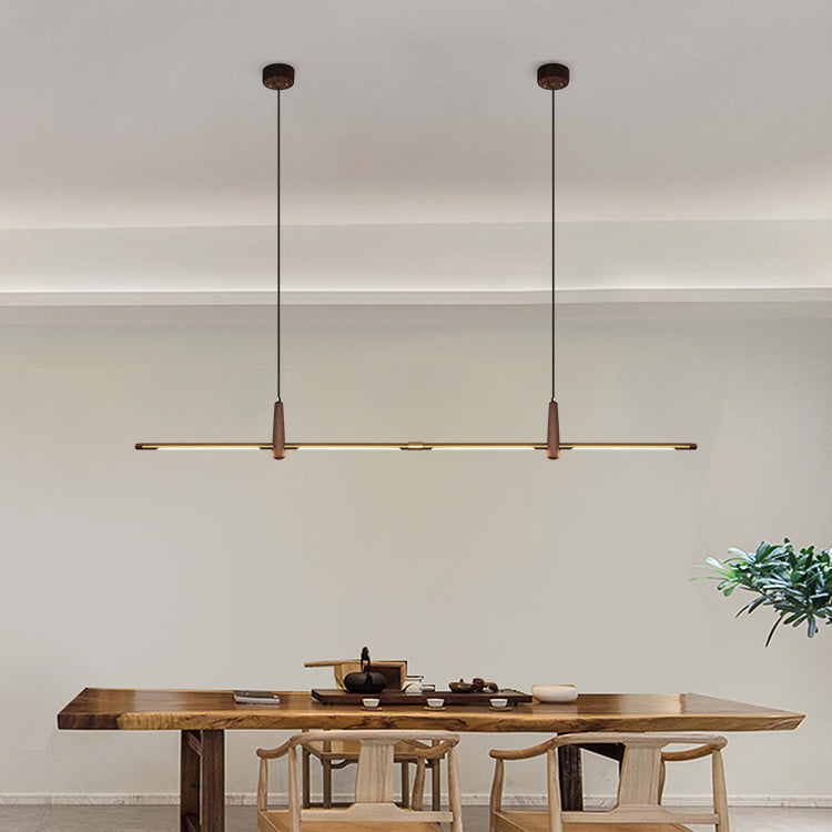 Lámpara de araña de isla de cocina LED contemporánea de cobre latón madera tira escandinava para comedor 