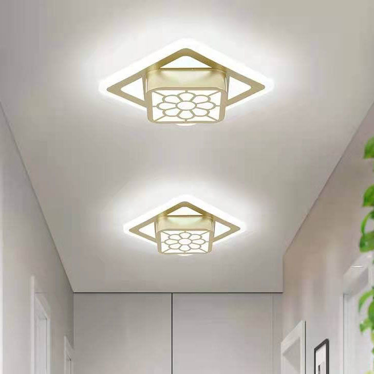 Modern Minimalist Acrylic Iron Floral Square Geometry LED Flush Mount Ceiling Light For Living Room