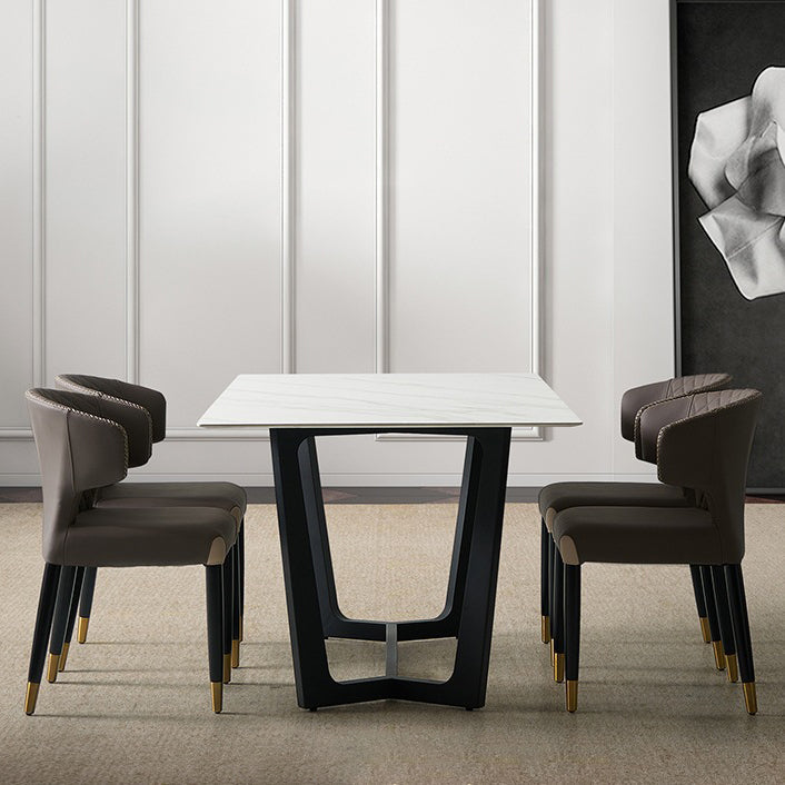 Chaise de salle à manger avec dossier en bois à peau de microfibre minimaliste moderne en acier au carbone et éponge avec arc carré 