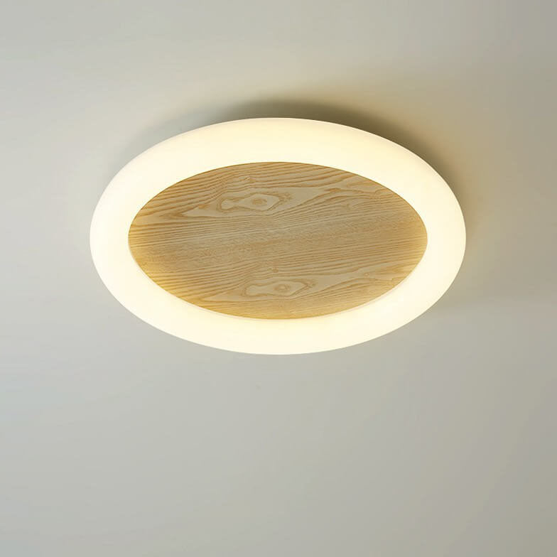 Japanischer minimalistischer Rund-Eisen-LED-Deckenleuchte mit Holzmaserung 