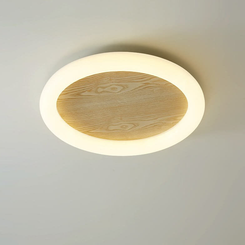 Japanese Minimalist Wood Grain Round Iron LED Flush Mount Ceiling Light