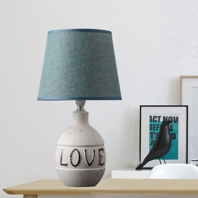 Moderne minimalistische runde Keramik Basis Stoff 1-Licht Tischlampe für Schlafzimmer 