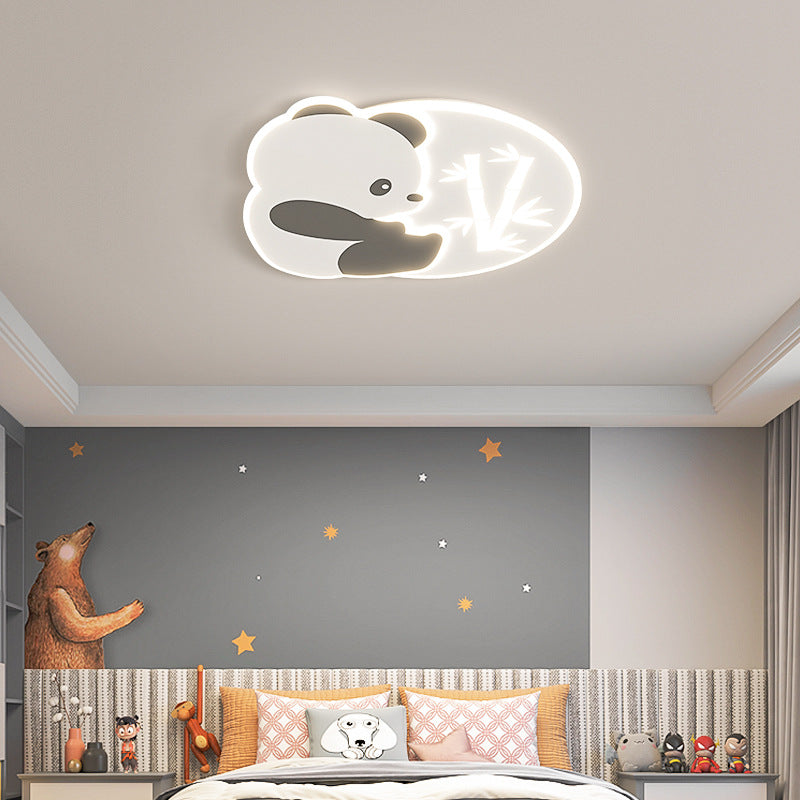 Modern Art Deco Snail Panda Rabbit Round Acrylic Iron LED Flush Mount Ceiling Light For Bedroom