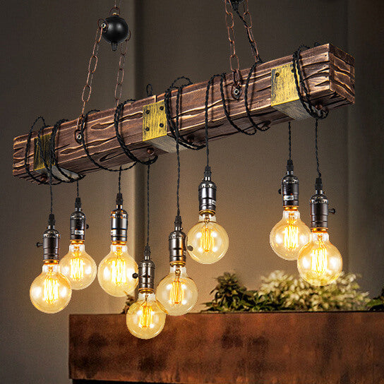 Contemporary Industrial Iron Pine Long Strips 8-Light Island Light Chandelier For Dining Room