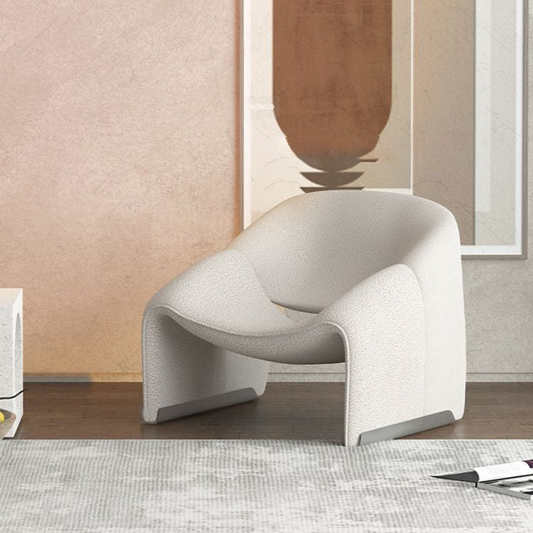 Silla de acento con respaldo y reposabrazos de esponja de lana de cordero de marco curvado contemporáneo escandinavo de acero inoxidable para sala de estar 