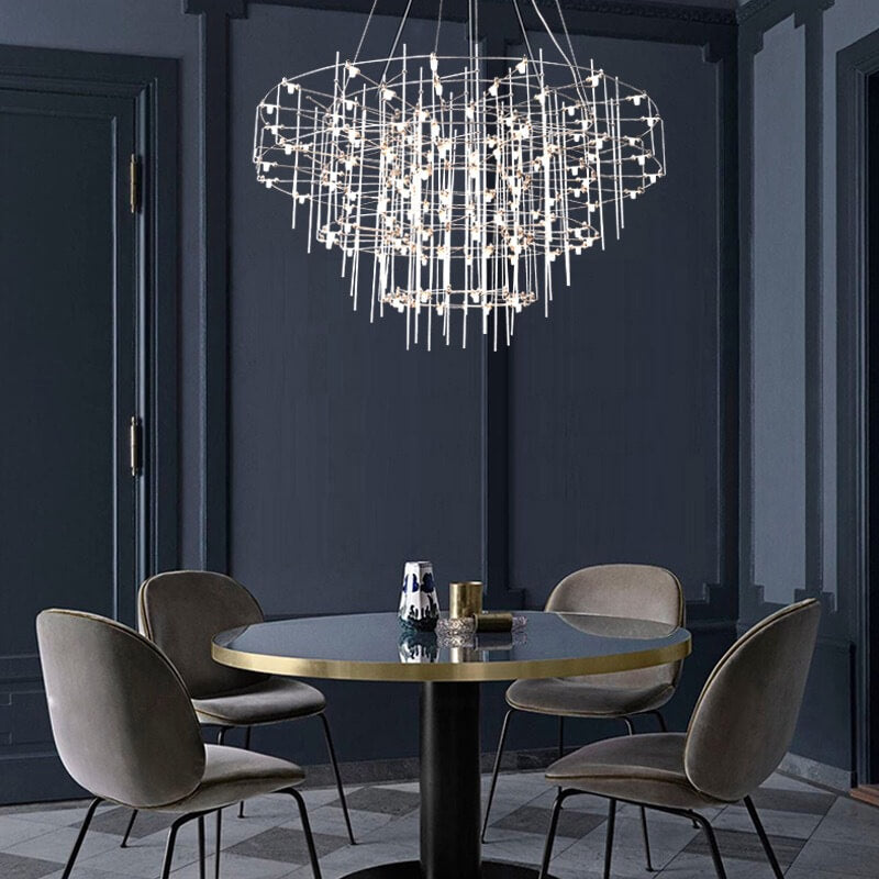 Modern Luxury Round Pole Stainless Steel LED Chandelier For Living Room