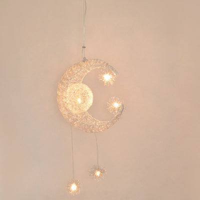 Contemporary Creative Aluminum Moon Stars Shade 5-Light Chandelier For Living Room