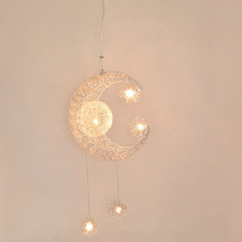 Contemporary Creative Aluminum Moon Stars Shade 5-Light Chandelier For Living Room