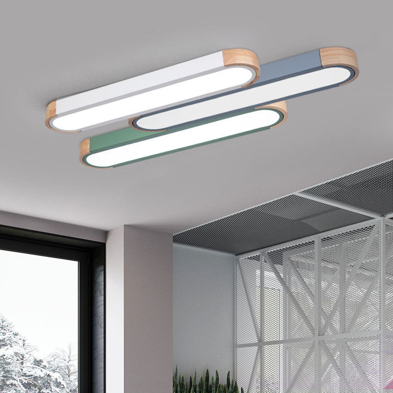 Contemporary Scandinavian Long Oval Iron Log Acrylic LED Flush Mount Ceiling Light For Bedroom