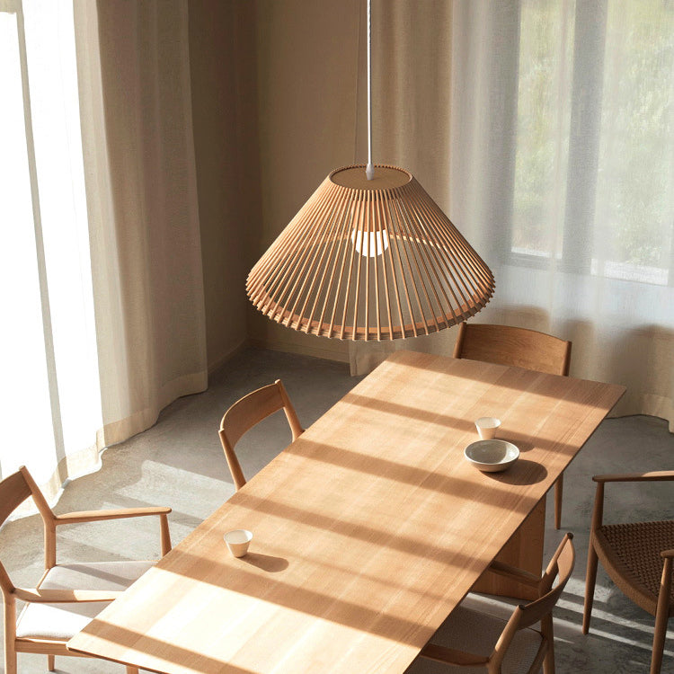 Lustre traditionnel japonais en bois trapézoïdal rond 1/2 lumière pour salle à manger 