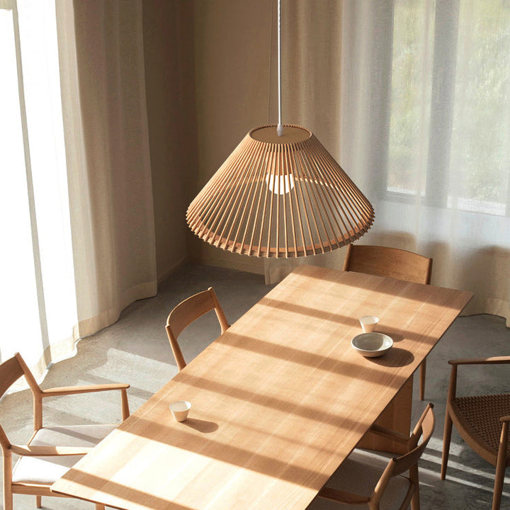 Lustre traditionnel japonais en bois trapézoïdal rond 1/2 lumière pour salle à manger 