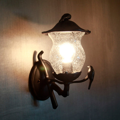 Lampe murale à une lumière en verre d'aluminium pour oiseaux en gourde traditionnelle européenne pour patio extérieur 