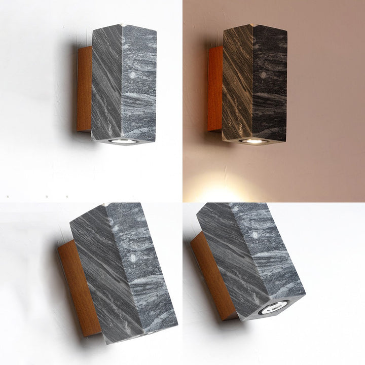 Applique murale moderne de style milieu du siècle en cylindre rectangulaire en calcaire et noyer à 1 lumière pour couloir 