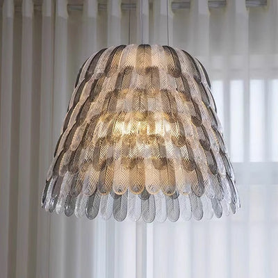 Modern Art Deco Imitation Feather Tiered Acrylic Shade 1/5-Light Pendant Light For Bedroom