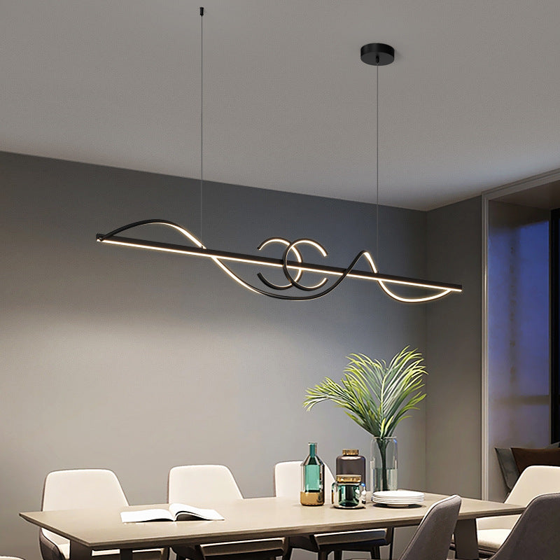 ثريات بإضاءة LED من الألومنيوم والحديد بتصميم شريط موجي حديث بسيط لغرفة الطعام 