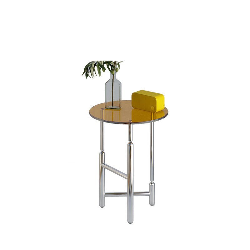 Moderner minimalistischer zylindrischer runder Glas-Eisentisch 1-stufig für Wohnzimmer 