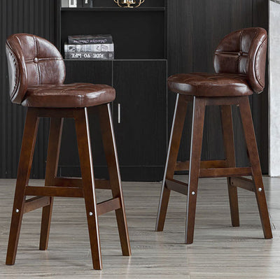 Moderner minimalistischer quadratischer Holz-Leder-Schaum-Barhocker mit vier Beinen und Rückenlehne für das Esszimmer 