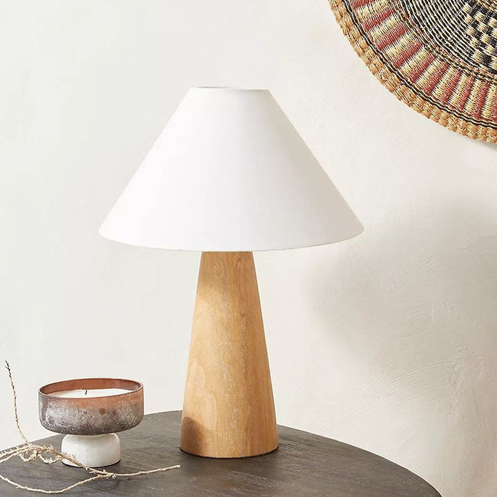 Traditional Japanese Cone Fabric Wood 1-Light Table Lamp For Bedroom
