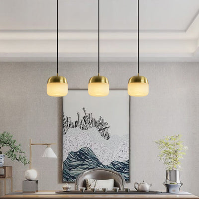 New Chinese Modern Round Lucite Copper 1/3 Light Chandelier