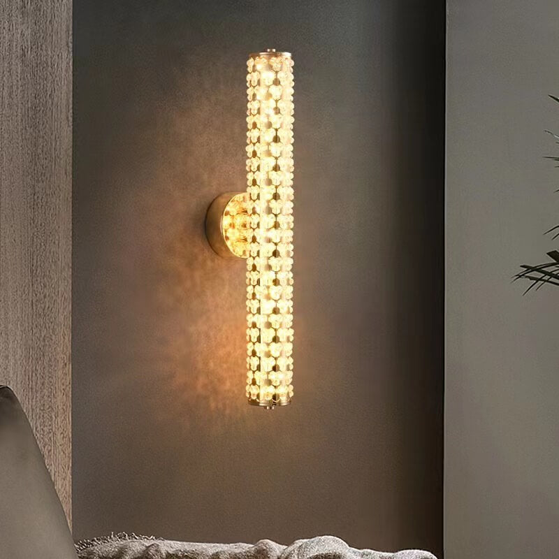 Light Luxury Crystal Beads Plated Cylindrical LED Wall Sconce Lamp