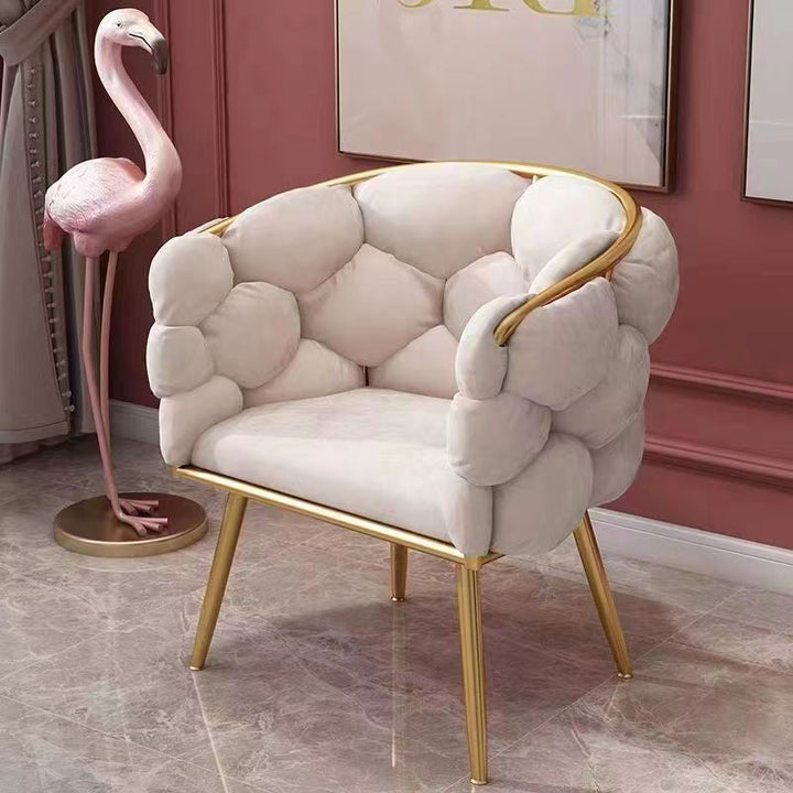 Taburete de tocador contemporáneo, creativo, medio redondo, de terciopelo con burbujas y respaldo de hierro, para dormitorio 