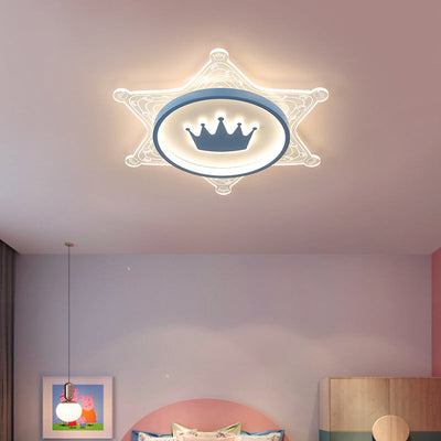 Moderne Art Deco Crown Runde Pentagon Acryl Eisen LED Unterputz Deckenleuchte für Wohnzimmer 