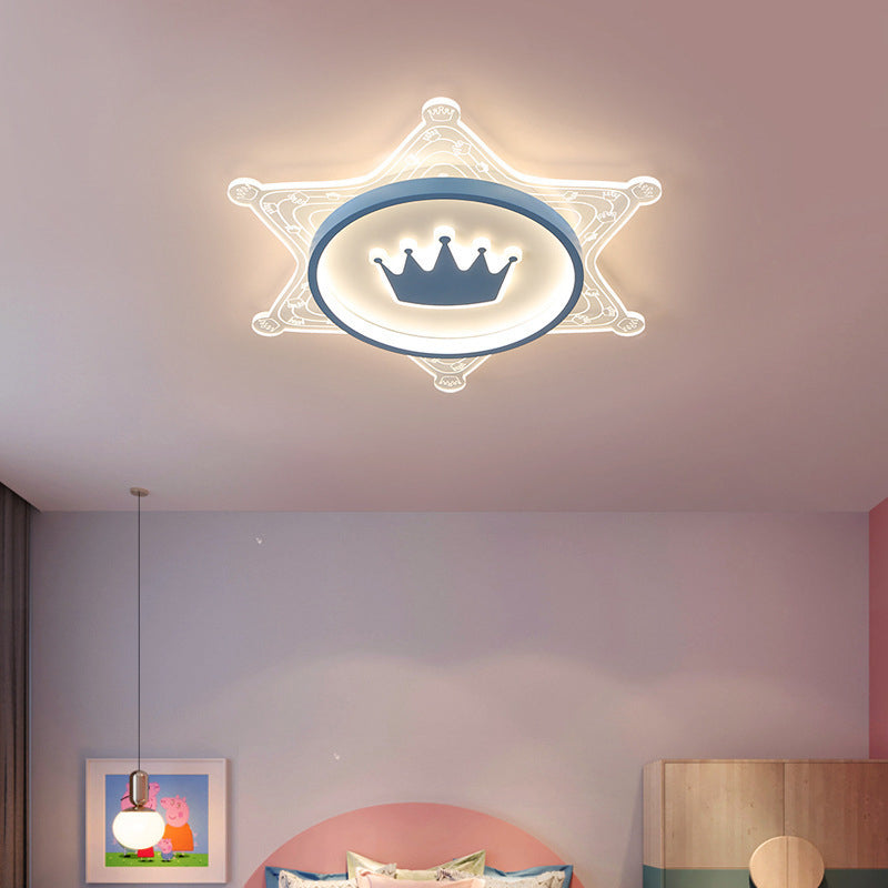 Moderne Art Deco Crown Runde Pentagon Acryl Eisen LED Unterputz Deckenleuchte für Wohnzimmer 