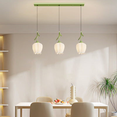 Zeitgenössischer kreativer Blumen-Glas-Eisen-Blätter-Entwurf 3-Licht-Insel-Licht-Kronleuchter für Wohnzimmer 