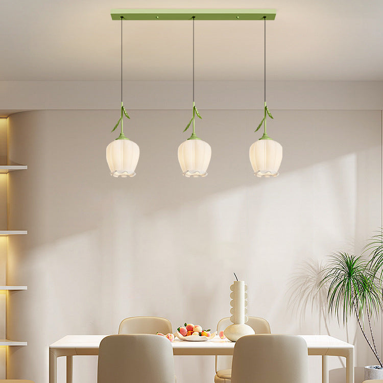 Zeitgenössischer kreativer Blumen-Glas-Eisen-Blätter-Entwurf 3-Licht-Insel-Licht-Kronleuchter für Wohnzimmer 