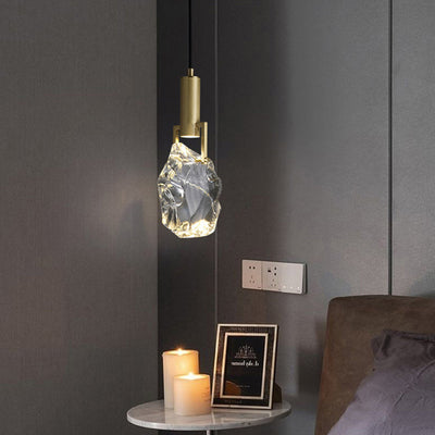Lustre suspendu contemporain de luxe en cuivre avec cristal de pierre 1 lumière pour salon 