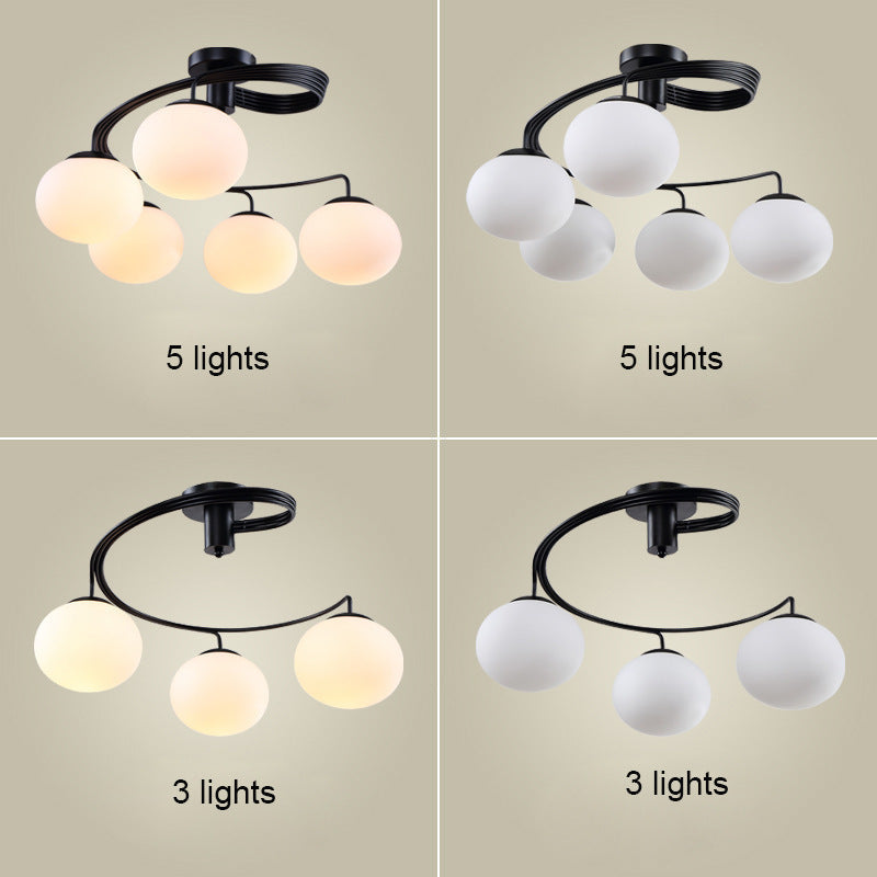 Lustre de plafond semi-encastré moderne minimaliste à ligne courbée ovale en fer et verre 3/5 lumières pour salon 