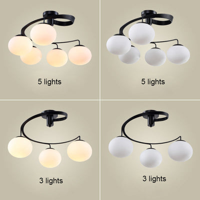 Moderne minimalistische geschwungene Linie ovale Eisenglas 3/5 Licht Halbbündige Deckenleuchte für Wohnzimmer 