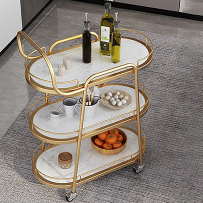 Carro de comedor contemporáneo nórdico ovalado de mármol y metal de 3 bandejas para comedor 
