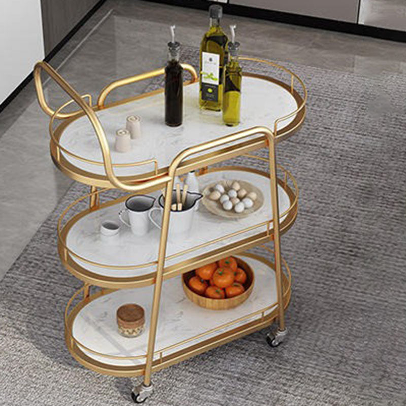 Carro de comedor contemporáneo nórdico ovalado de mármol y metal de 3 bandejas para comedor 