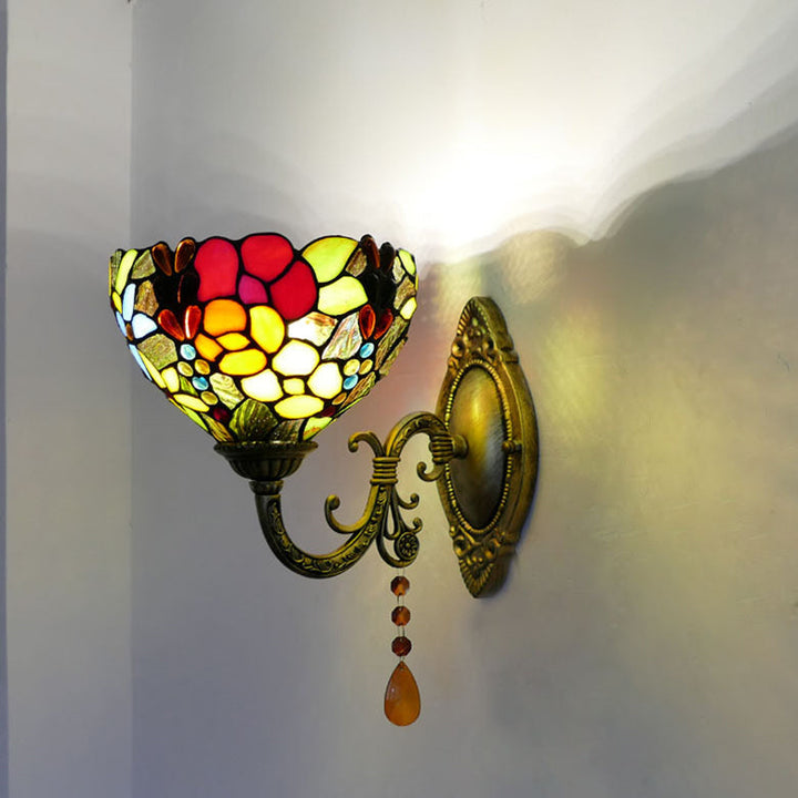 Applique murale 1 lumière en verre teinté fer dragonfly sunflower rose Tiffany traditionnelle pour chambre 