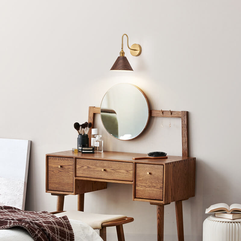 Applique murale à 1 lumière en fer classique européen avec cadre doré fini en grain de bois 