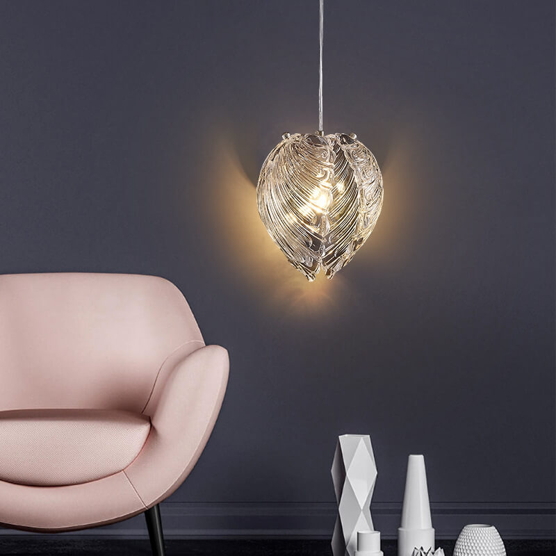 Moderna lámpara colgante de lujo con forma de concha de vidrio de 1 luz para dormitorio 